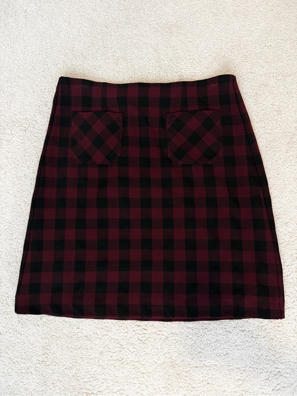 Burgundy and Black Plaid Mini Skirt